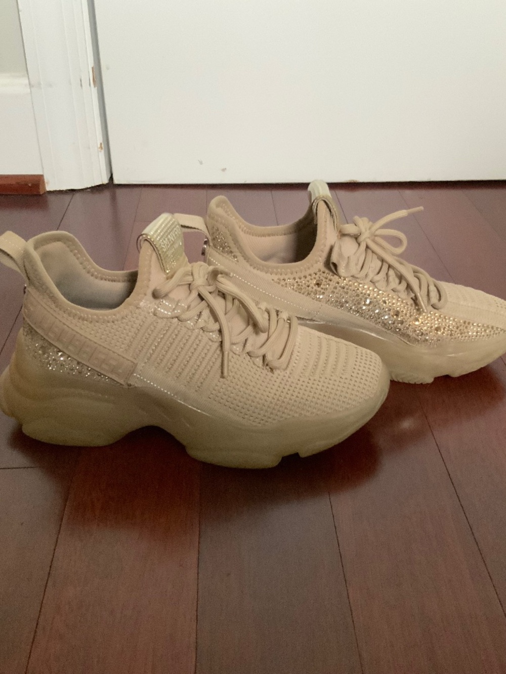 Steve Madden Tan Maxima Chunky Sneakers w/ rhinestones